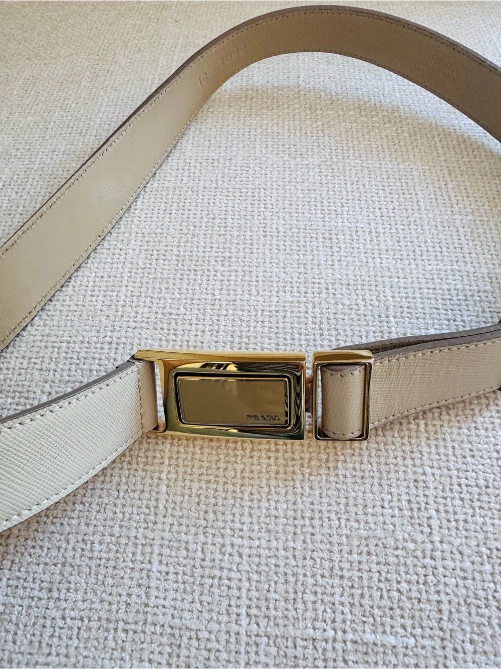 Prada Beige Saffiano Leather Belt Bag Strap with Gold-Tone Plaque - Picture 8 of 9